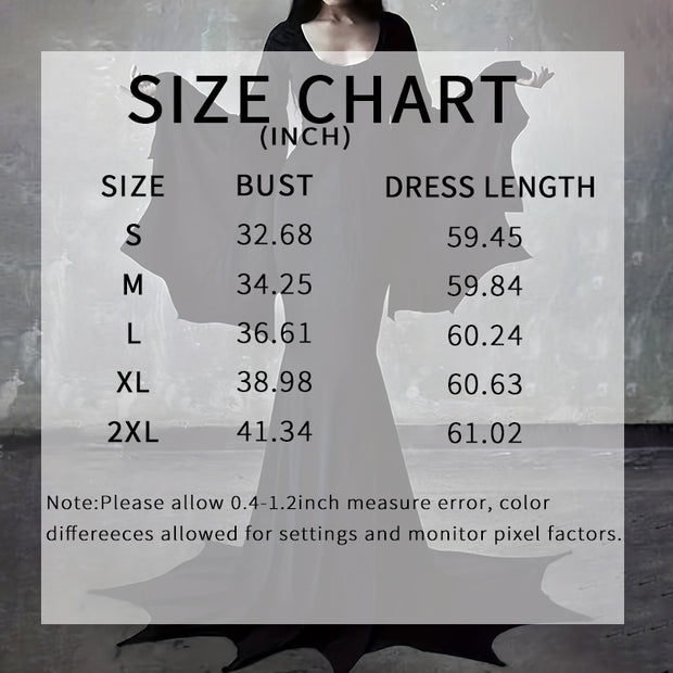 Black Women's Gothic Witch Bat Sleeve Dress Halloween Cosplay Costume Vintage