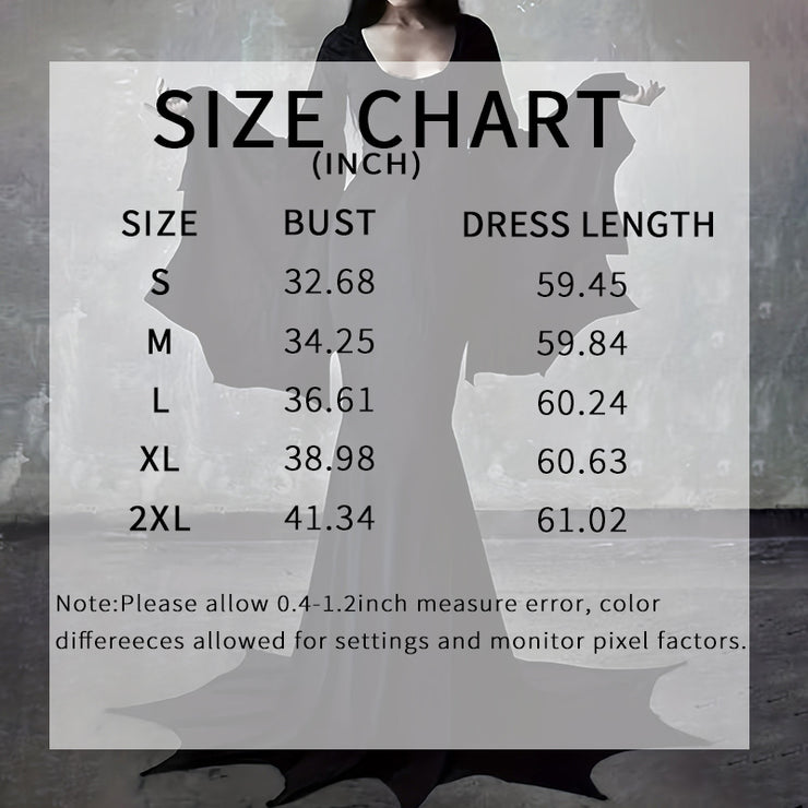 Black Women's Gothic Witch Bat Sleeve Dress Halloween Cosplay Costume Vintage
