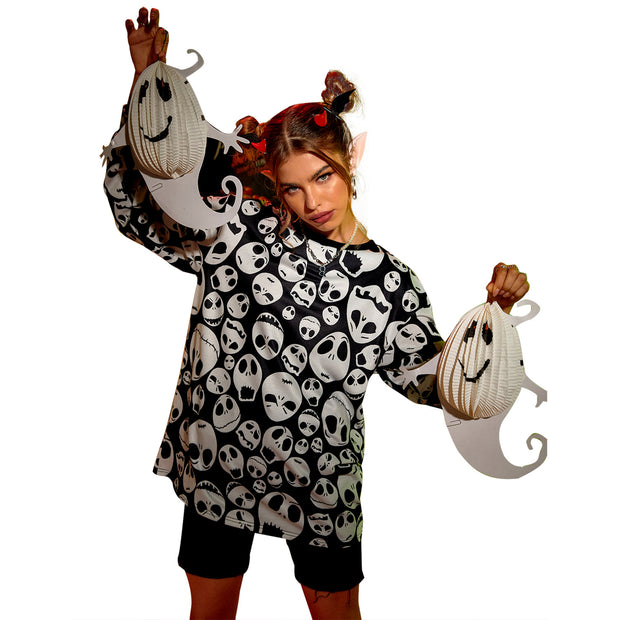Skull Pullover Women's Sweater Halloween-Inspired Skull Printed Loose Top