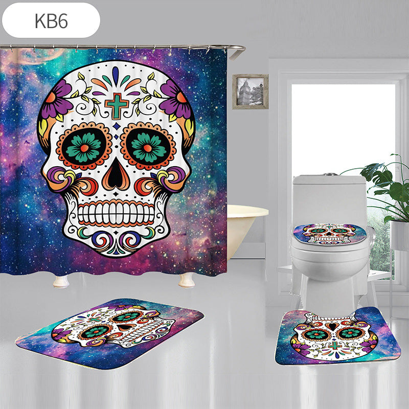 Skulls Digitally Printed Shower Curtain, Commode seat Cover & Non-slip Mat * 19 Styles