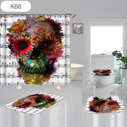 Skulls Digitally Printed Shower Curtain, Commode seat Cover & Non-slip Mat * 19 Styles