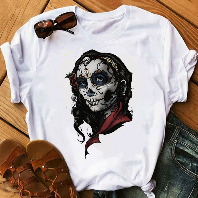 Women's Color Skull Print Short-sleeved T-shirt *6 styles