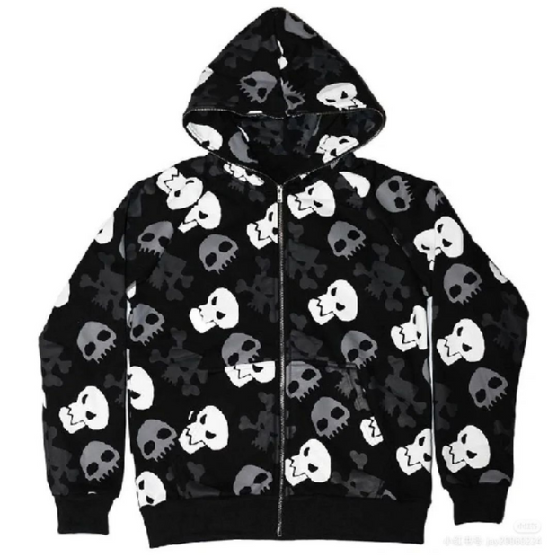 Dark Skull Cardigan Oversized Zipper Hoodie Thin Style