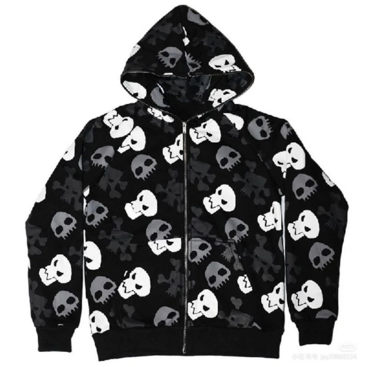 Dark Skull Cardigan Oversized Zipper Hoodie Thin Style