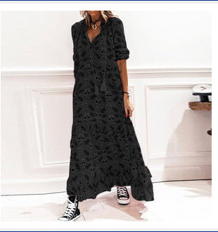 Skull Print Long-sleeved Big flowing Dress *3 Colors