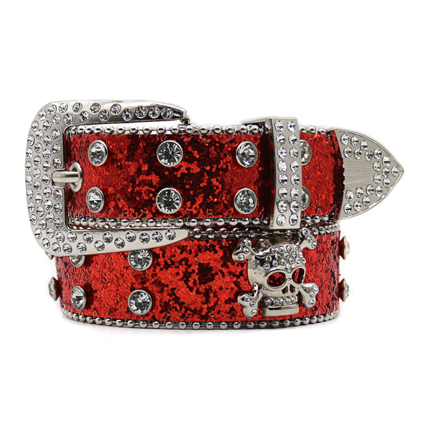 T.S.L. Skull Themed Wide Rhinestone Belt