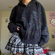 Women's Casual Skull Print Long Sleeve Jacket/ Zipp Sweater