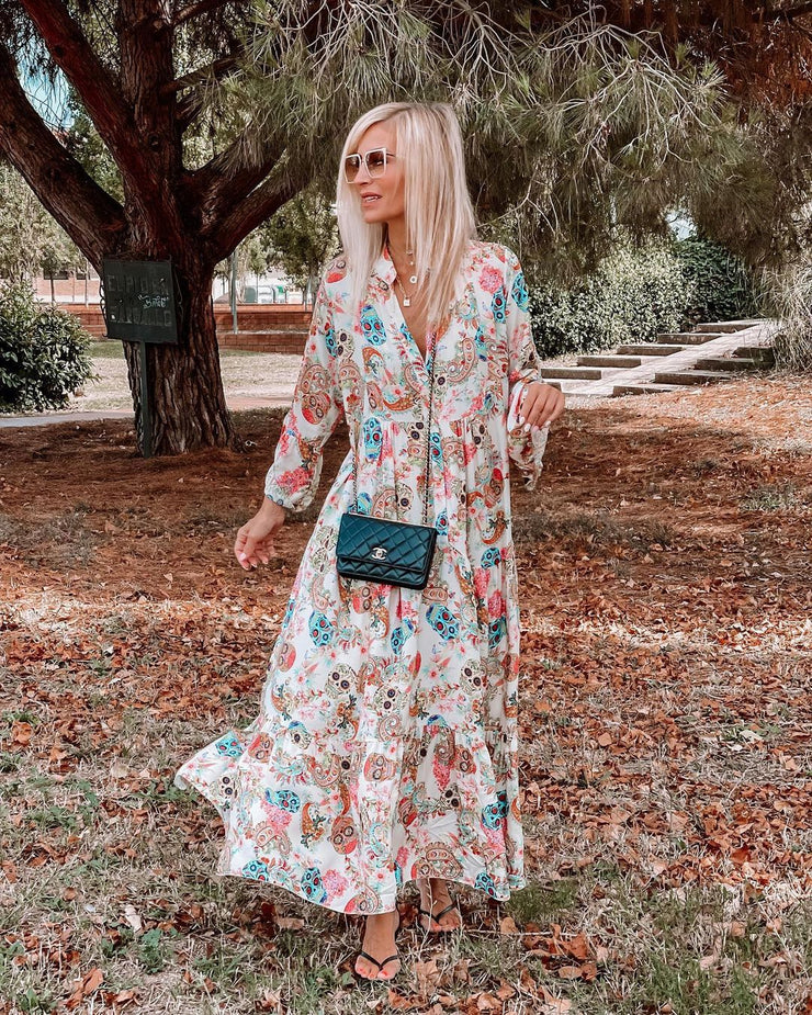 Halloween Skull V Neck Print Loose Dress