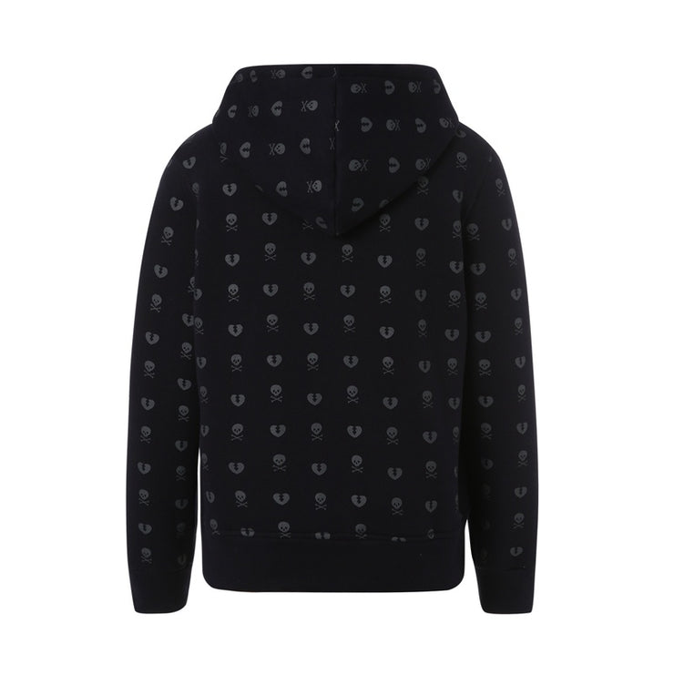 90s Vintage Skull Print Black Zipper Sweatshirt Long Sleeve
