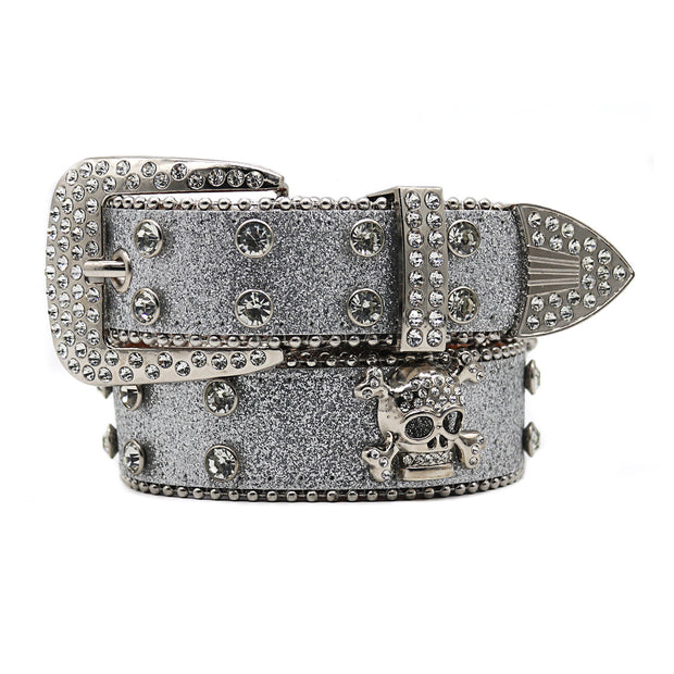 T.S.L. Skull Themed Wide Rhinestone Belt