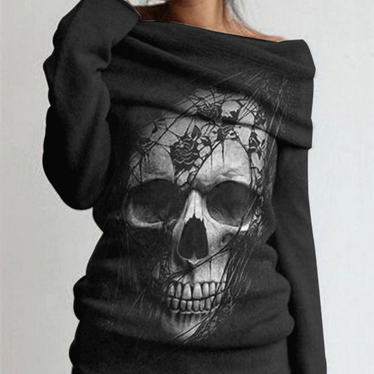Women's Halloween Inspired Fashion Skull printed Loose Top