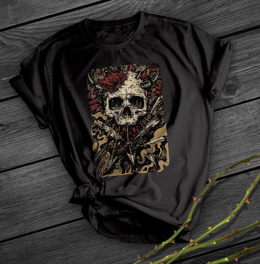 Warrior Skull & Roses Black Digitally Printed T-Shirt