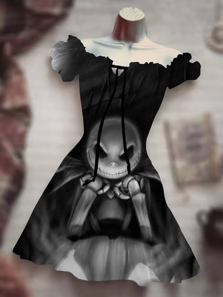 Halloween Nightmare before X-mas Inspired Skull 3D Digital Print Drawstring Dress *12 Styles