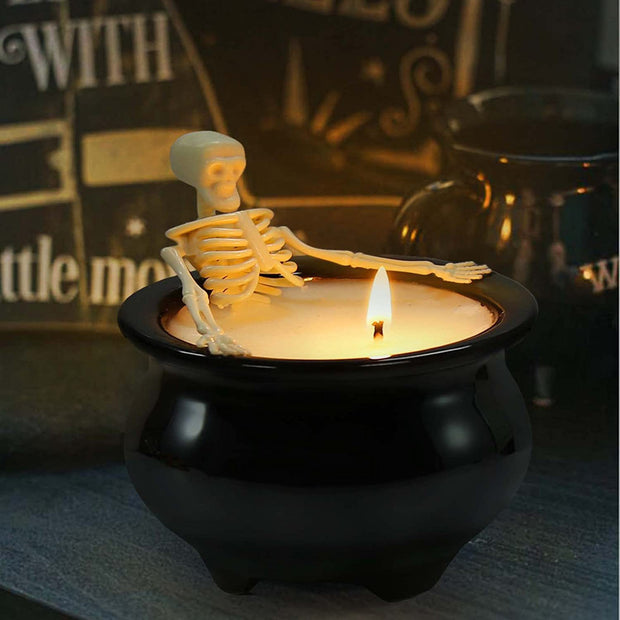 Halloween-Inspired Fluorescent Skeleton/Skull Gothic Candle Cauldron Ornament