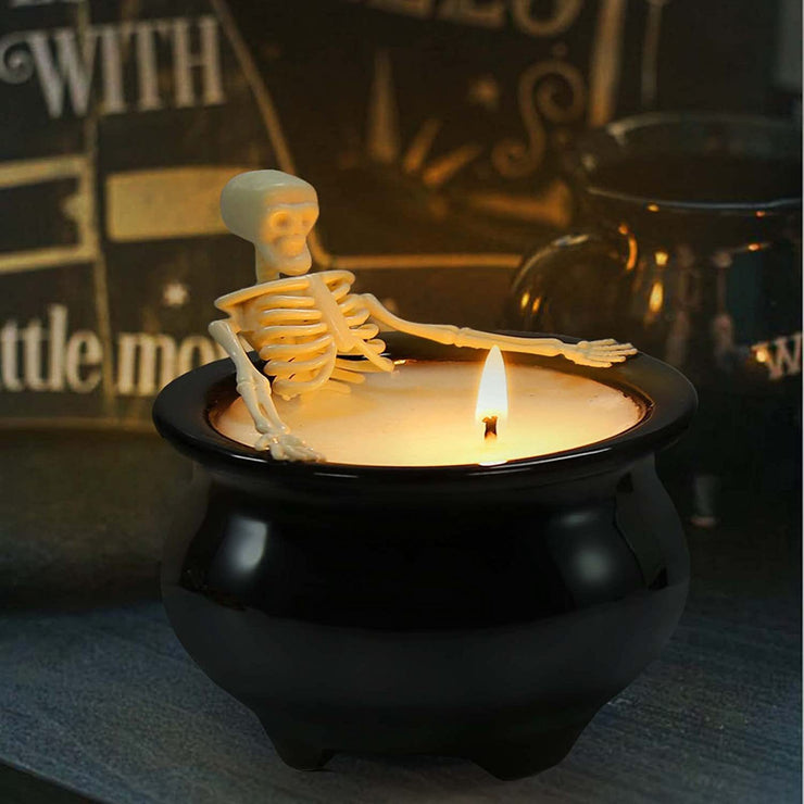 Halloween-Inspired Fluorescent Skeleton/Skull Gothic Candle Cauldron Ornament