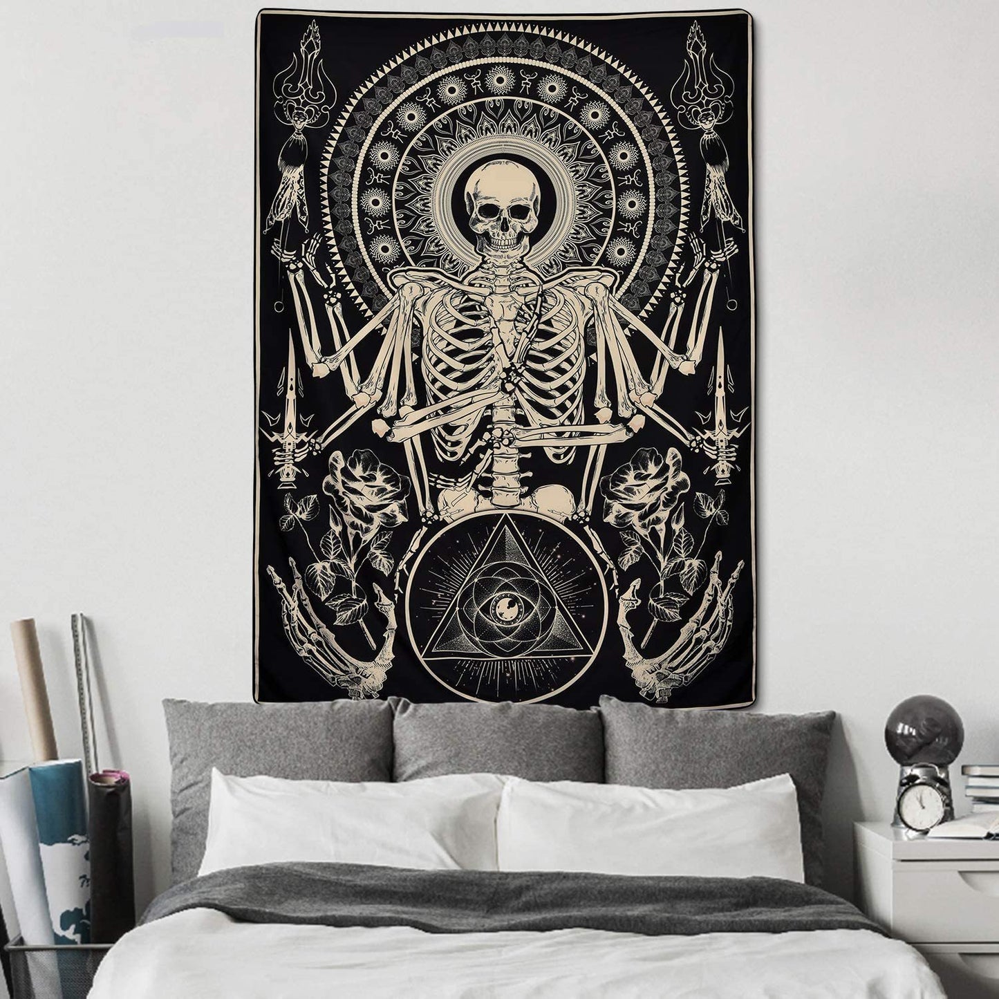 Skeleton Flower Tapestry Meditation Skeleton