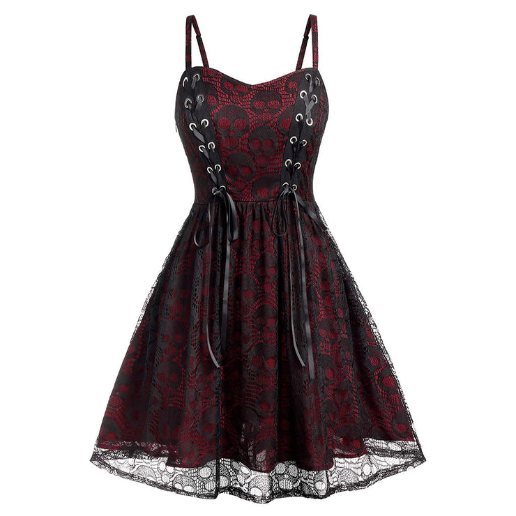 Lace-up Sexy Big Skull Suspender Dress