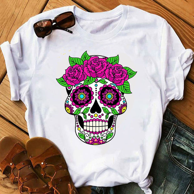 Women's Color Skull Print Short-sleeved T-shirt *6 styles