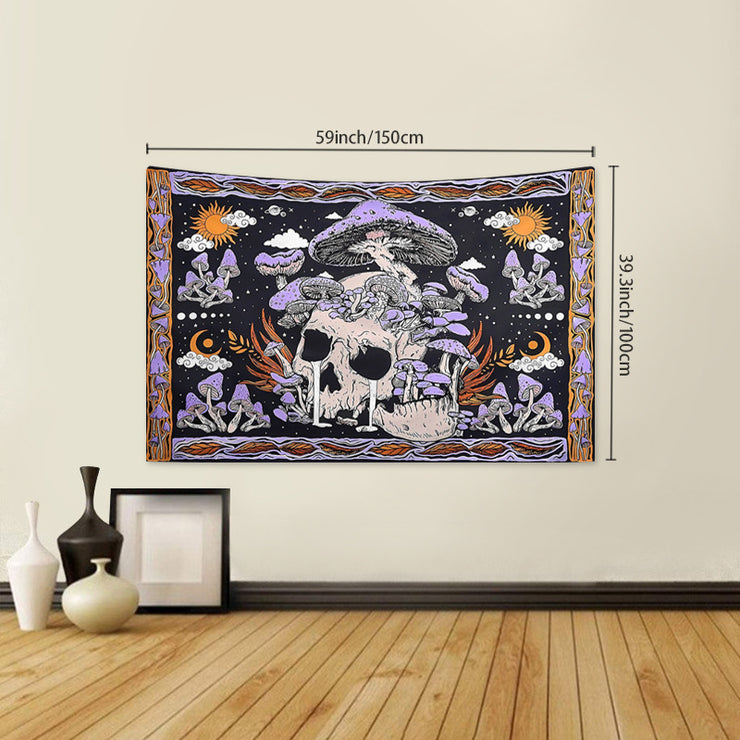 Purple Skull Mushroom Tapestry Bohemian Hippie Style