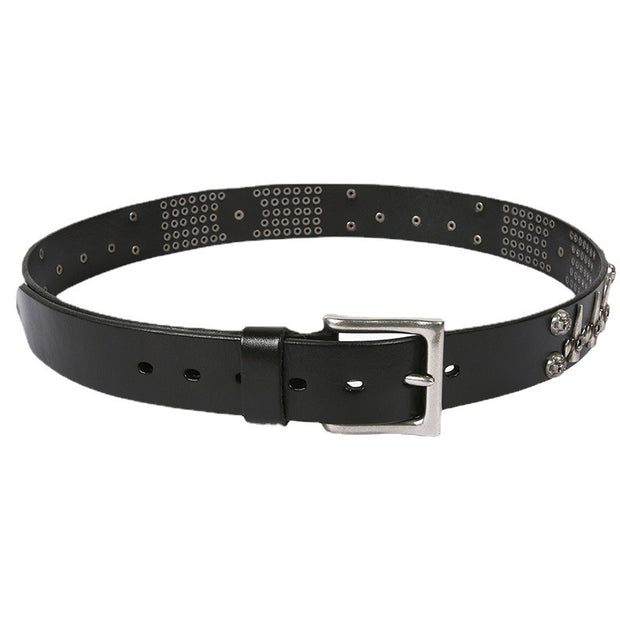 Punk Rock Cowhide Leather Men's DJ Skull Belt Matches All