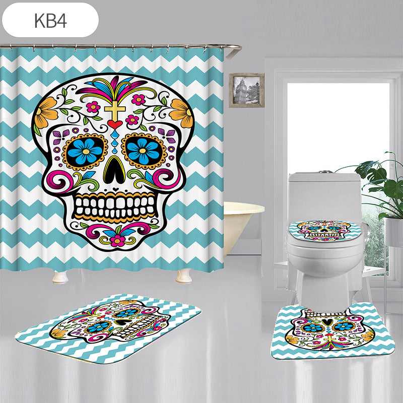 Skulls Digitally Printed Shower Curtain, Commode seat Cover & Non-slip Mat * 19 Styles