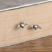 S925 Sterling Silver Retro Punk Skull Winged Stud Earrings
