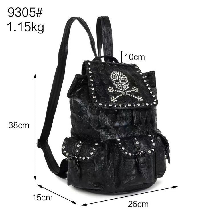 Skull Rivets With Diamonds Genuine Leather Backpack