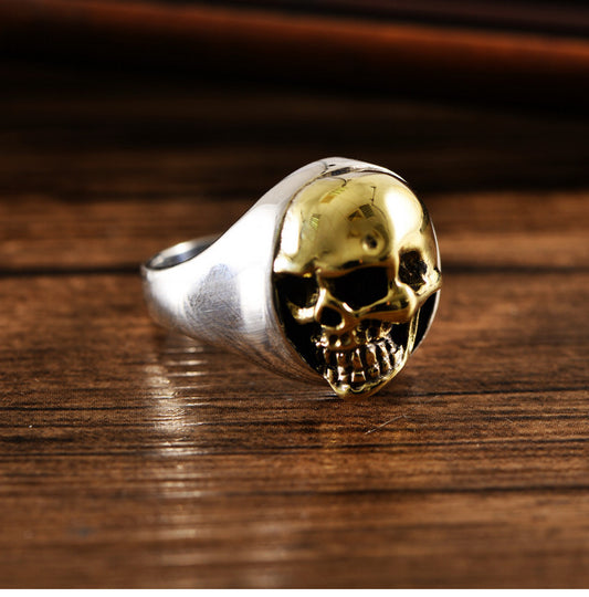 S925 Silver, One Side Domineering Skull Ring