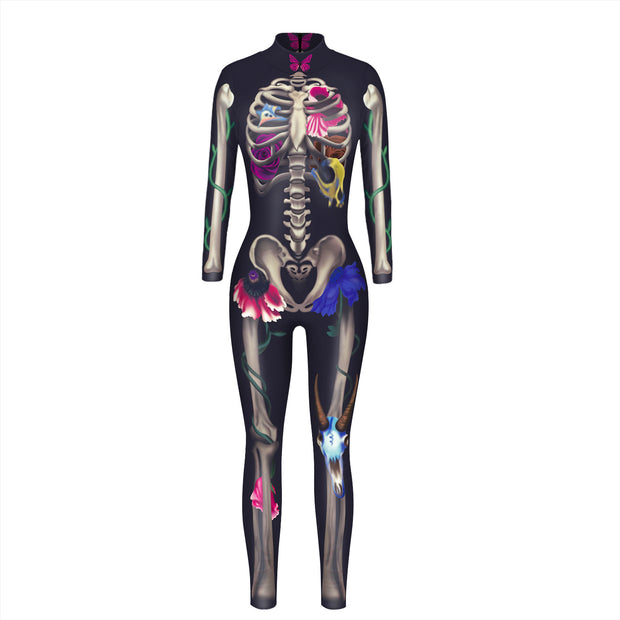 Skeleton 3D Digital Printing Women's Halloween Jumpsuit