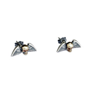 S925 Sterling Silver Retro Punk Skull Winged Stud Earrings