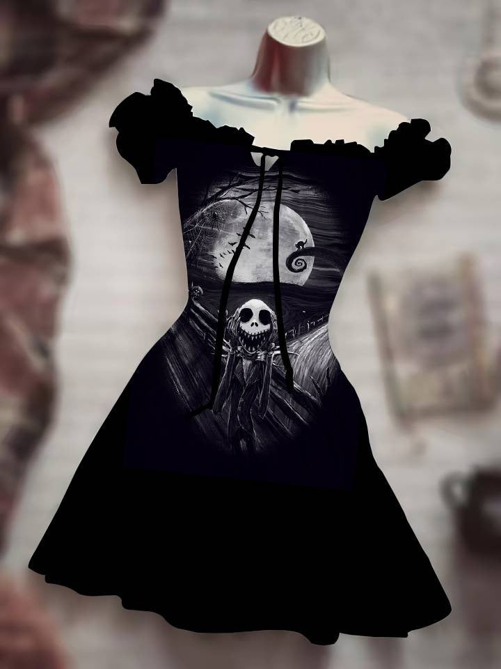 Halloween Nightmare before X-mas Inspired Skull 3D Digital Print Drawstring Dress *12 Styles