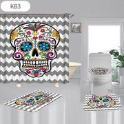 Skulls Digitally Printed Shower Curtain, Commode seat Cover & Non-slip Mat * 19 Styles