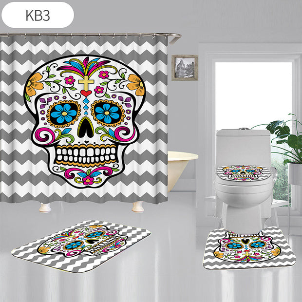 Skulls Digitally Printed Shower Curtain, Commode seat Cover & Non-slip Mat * 19 Styles
