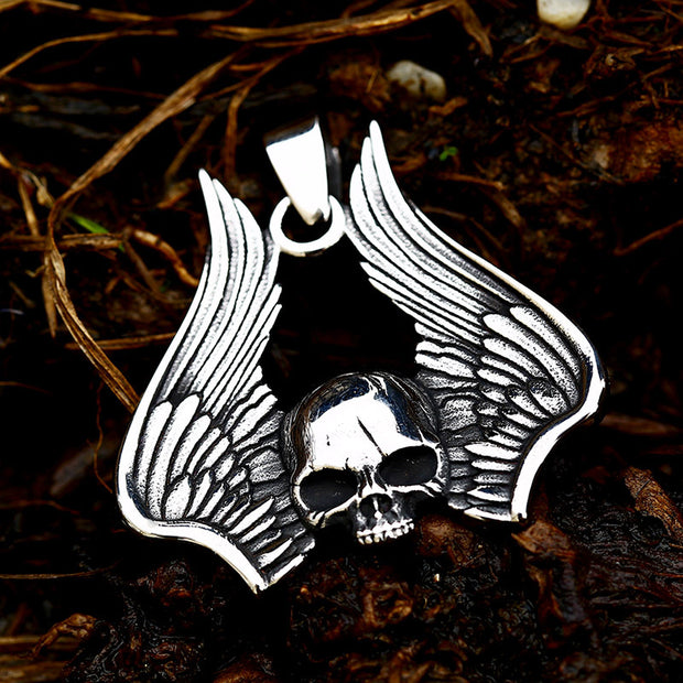 Men's Vintage Stainless Steel Winged Skull Pendant