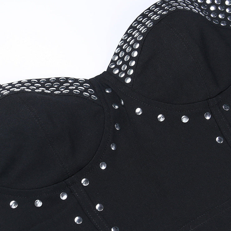 Women's night club Stud Metal Suspender Top