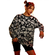 Skull Pullover Women's Sweater Halloween-Inspired Skull Printed Loose Top