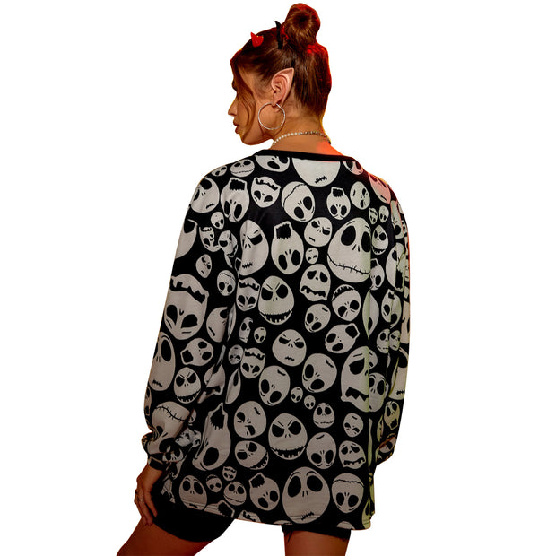 Skull Pullover Women's Sweater Halloween-Inspired Skull Printed Loose Top