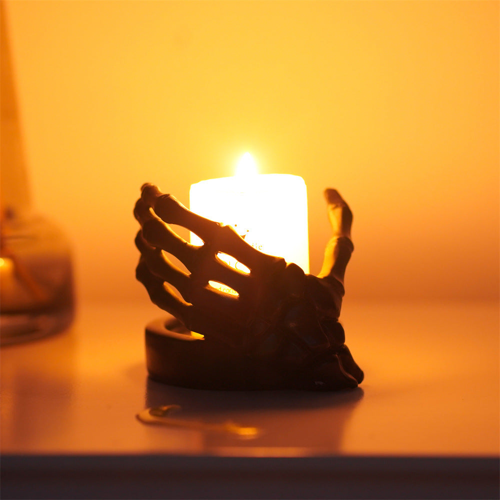 Skull Hand Guard Candlestick Base Halloween-Inspired Jewelry Storage Tray