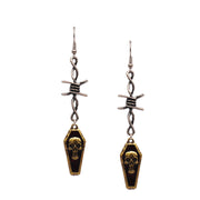 Skull Head in Spilled Red Oil Drop Casket Earrings
