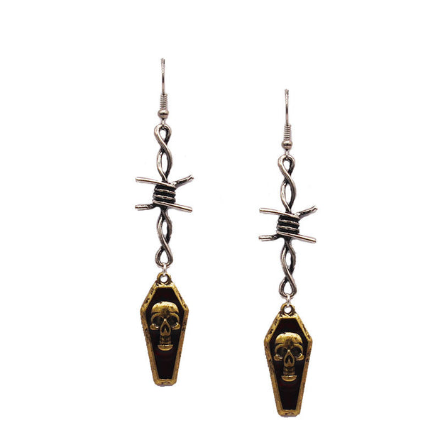 Skull Head in Spilled Red Oil Drop Casket Earrings