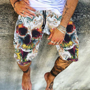 Digitally Printed Men's Casual Quick-drying Beach Skull Trunks