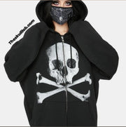 Skull & Crossbones, Loose fitting Hooded Zippered Sweater