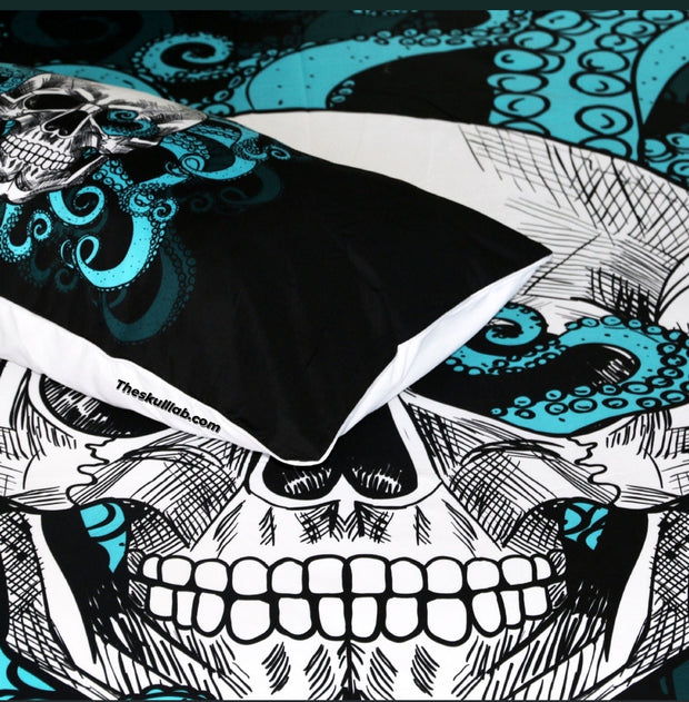 Octopus Skull quilt cover three-piece bedding set