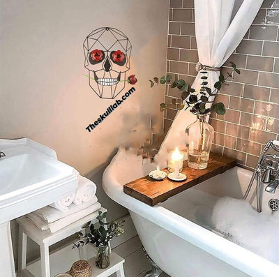 Modern 3D Wrought Iron Skull & Rose Wall Art Decor. Halloween or Anytime Creative Wall Art Sculpture For Home or Office