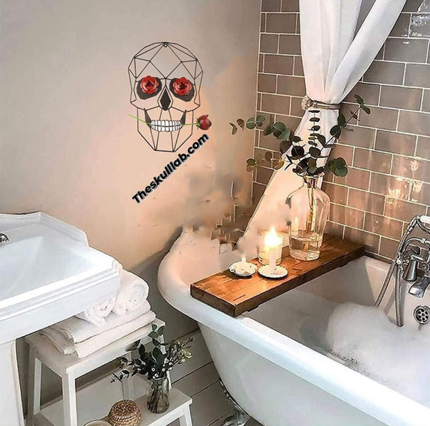 Modern 3D Wrought Iron Skull & Rose Wall Art Decor. Halloween or Anytime Creative Wall Art Sculpture For Home or Office
