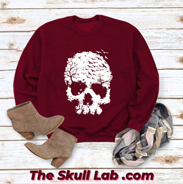 Women's Skull Print Blouse Loose fitting Long Sleeve