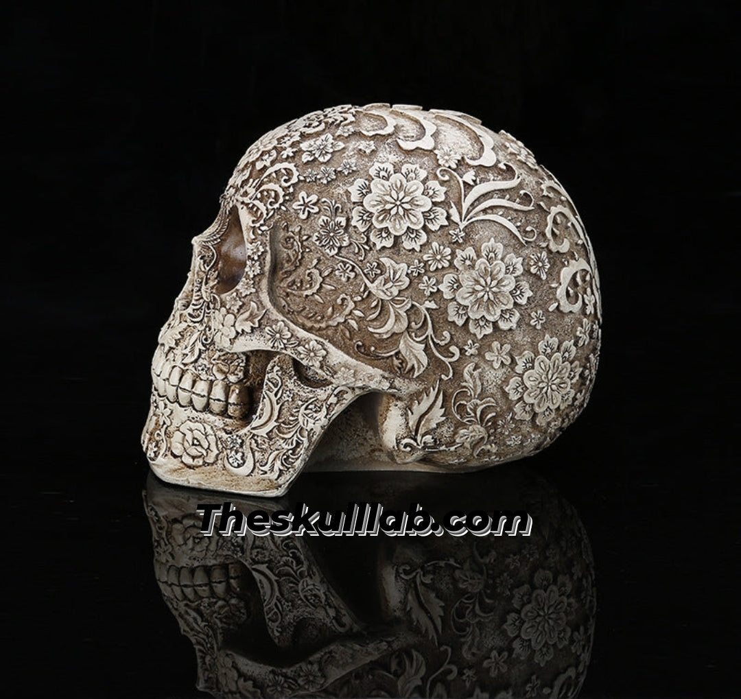 Resin Plum Blossom Sculpture. Home, Garden, or Office Art, Carved Realistic Skull Decor