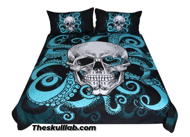 Octopus Skull quilt cover three-piece bedding set