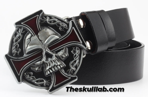 Skull Decor Belt Buckle, Pure Leather *6 Styles