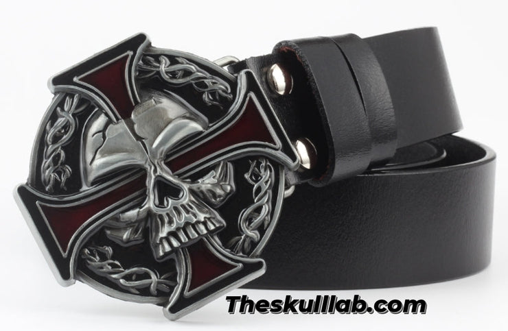 Skull Decor Belt Buckle, Pure Leather *6 Styles